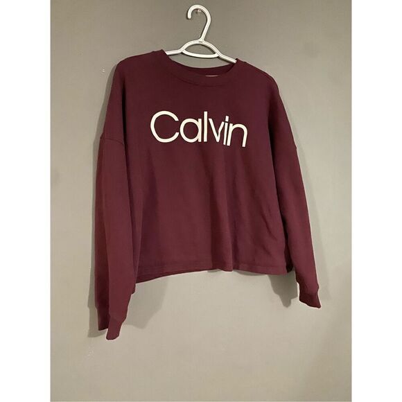 Calvin Klein Garnet Semi Cropped Crew Neck Sweatshirt Size Large - Picture 3 of 5